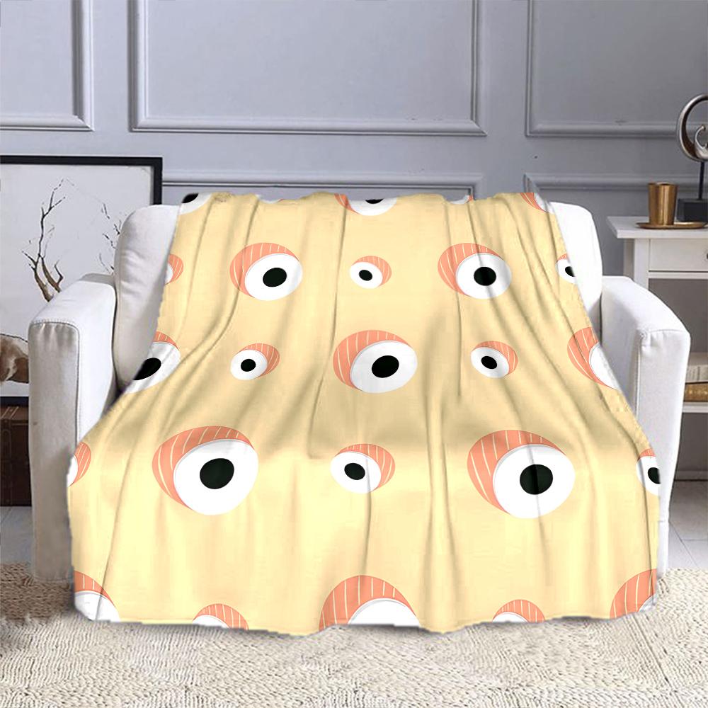 Playful Cartoon Eyes Pattern Patterned Flannel Blanket Perfect for the Bedroom Living Room, Sofa, or a Little Nap