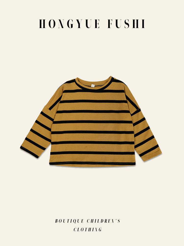 T-shirt a righe in cotone unisex per bambini coreani - Casual Primavera/Autunno Girocollo