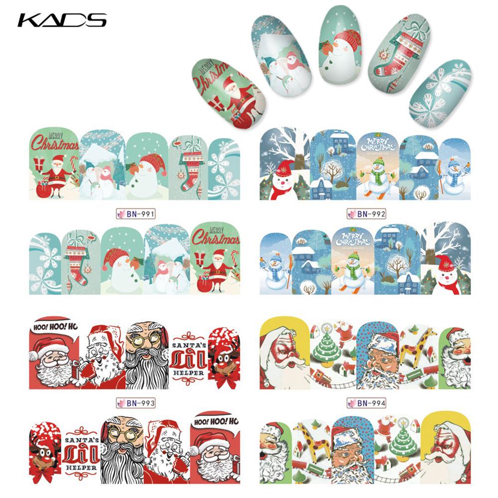 kads Autocolant cu transfer de apă de Crăciun Decalcomanii Nail Art Stickers învelește accesorii pentru unghii pentru manichiură Glisoare