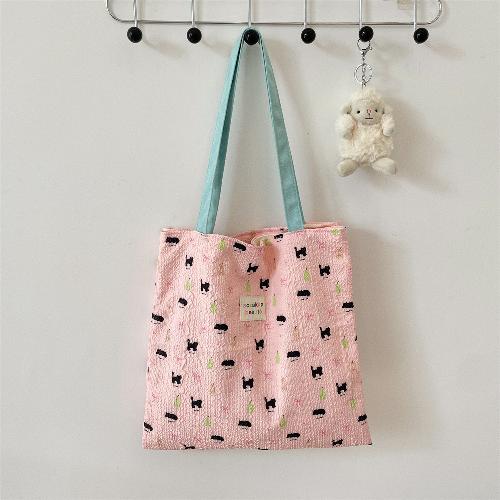 

Canvas Tote Shopping Bag for Women Cute Cartoon Bear Embossed Shoulder Bag Kawaii Student Book Shopper Handbag Case