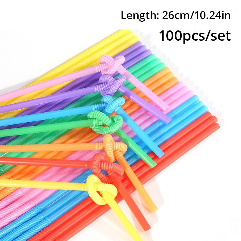 100PCS Multicolor Plastic Straws Kitchen Beverage Disposable Drinking Straw Cocktail Wedding Party Accessories