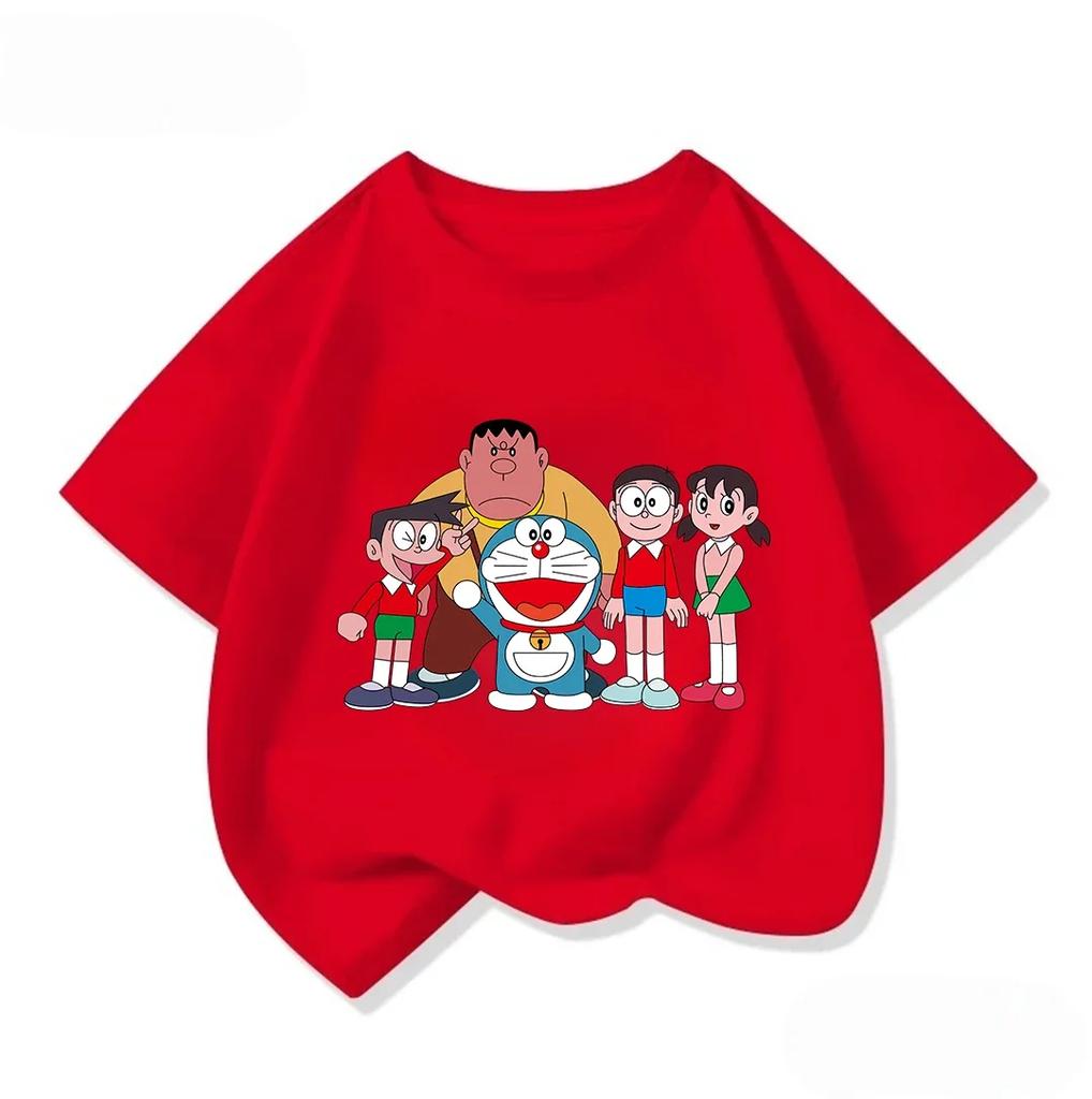 Summer Cute Short Sleeve Tee Children Lovely Cartoon Print Fashion Street Style Tops Doraemon Boys Girls Clothes 314Y