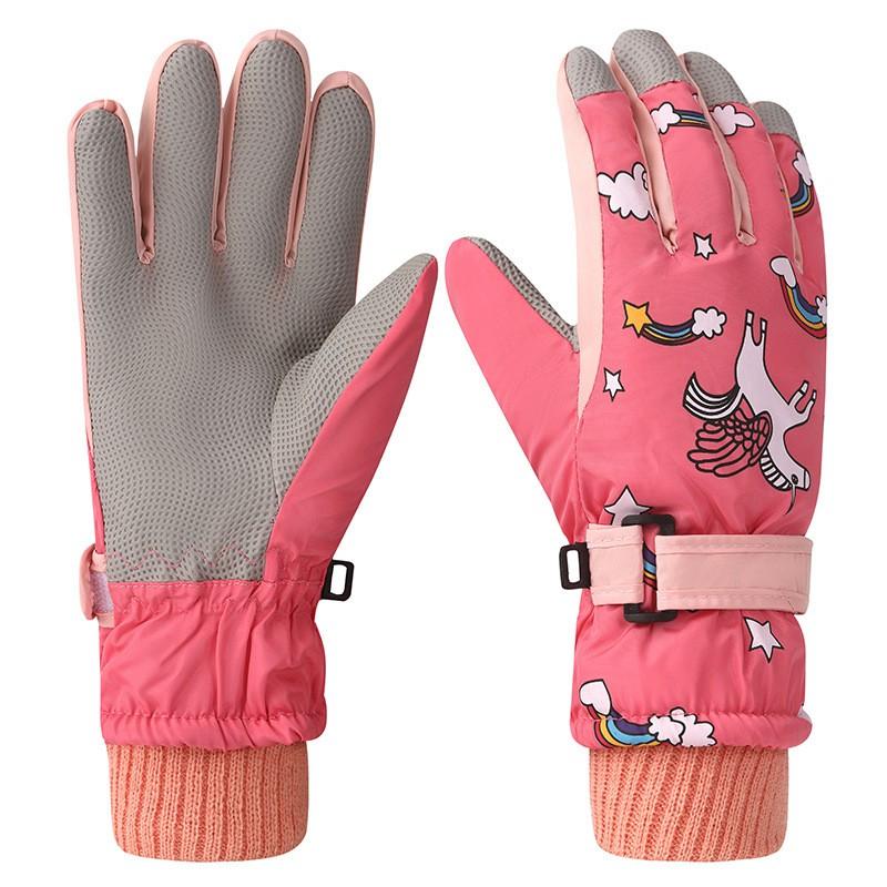Kids Winter Ski Gloves Cartoon Warm Windproof Non-slip Outdoor Play Cycling 7-12 Years
