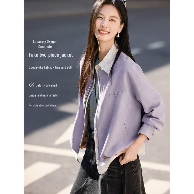XWI Women s Herringbone Velvet Faux Two-Piece Shirt Jacket S