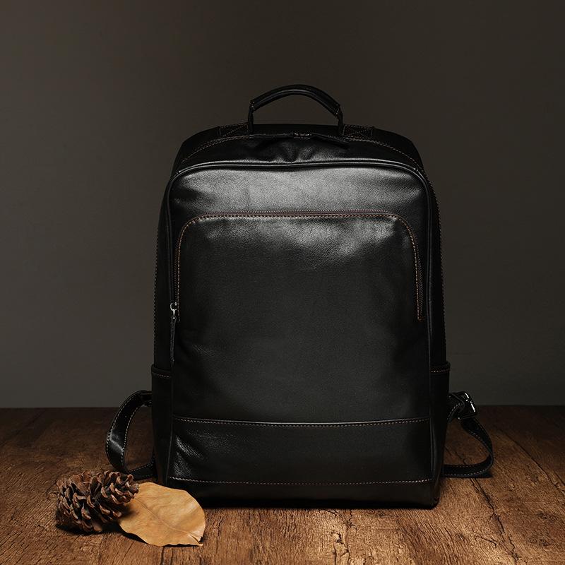 

Genuine Leather Men s Large Capacity Backpack - European & American Style, Outdoor Cowhide Business Travel Computer Bag 16-inch чёрный