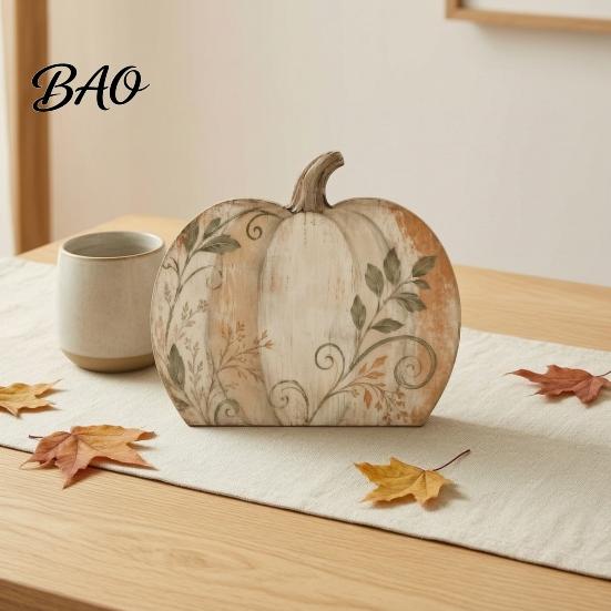 Rustic Wood Craft Decor Thanksgiving Fall Pumpkin Table Decoration, Block Wooden Sign, Autumn Vintage Gift for Home Farmhouse Tabletop Centerpiece