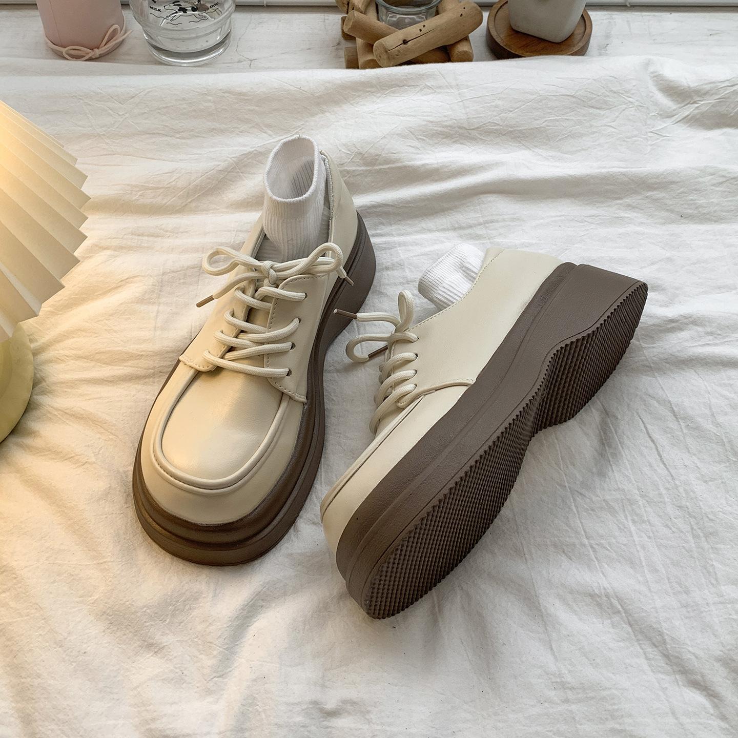 

Popular white British style jk with skirt platform small leather shoes women s 2025 new summer heightening soft-soled loafers 40 бежевый