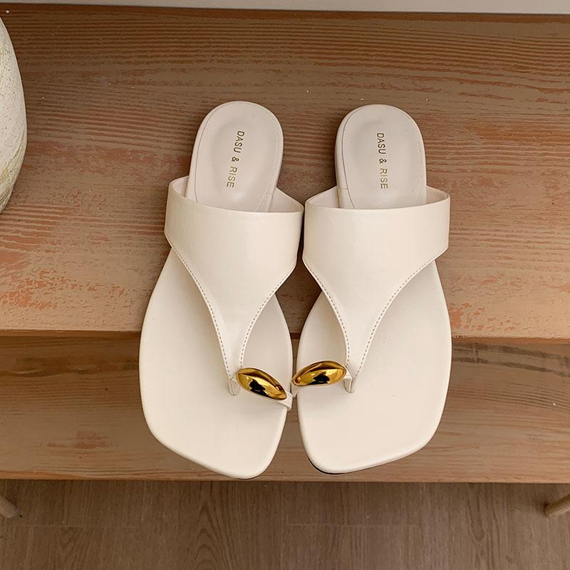 

Fashion Luxury Summer Beach Female Slides Ladies Flats Slippers Shoes Fashion Metal Women Flats Slippers Shoes Sandals Flip flops 35 бежевый