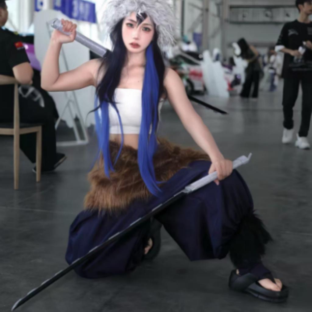 Anime Kimetsu No Yaiba Hashibira Inosuke Cosplay Kostüm Paket mit Hose, Kostüm, Demon Slayer Hose und Schürzenmasken