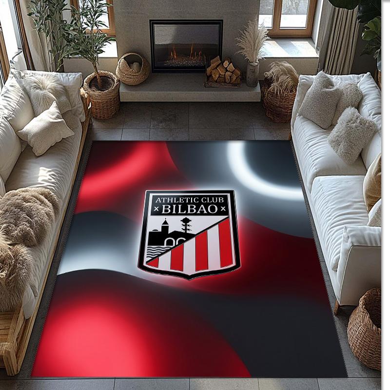 Athletic Bilbao Football Print Crystal Velvet Rug, Comfortable Water Absorbent Non Slip Indoor Floor Carpet
