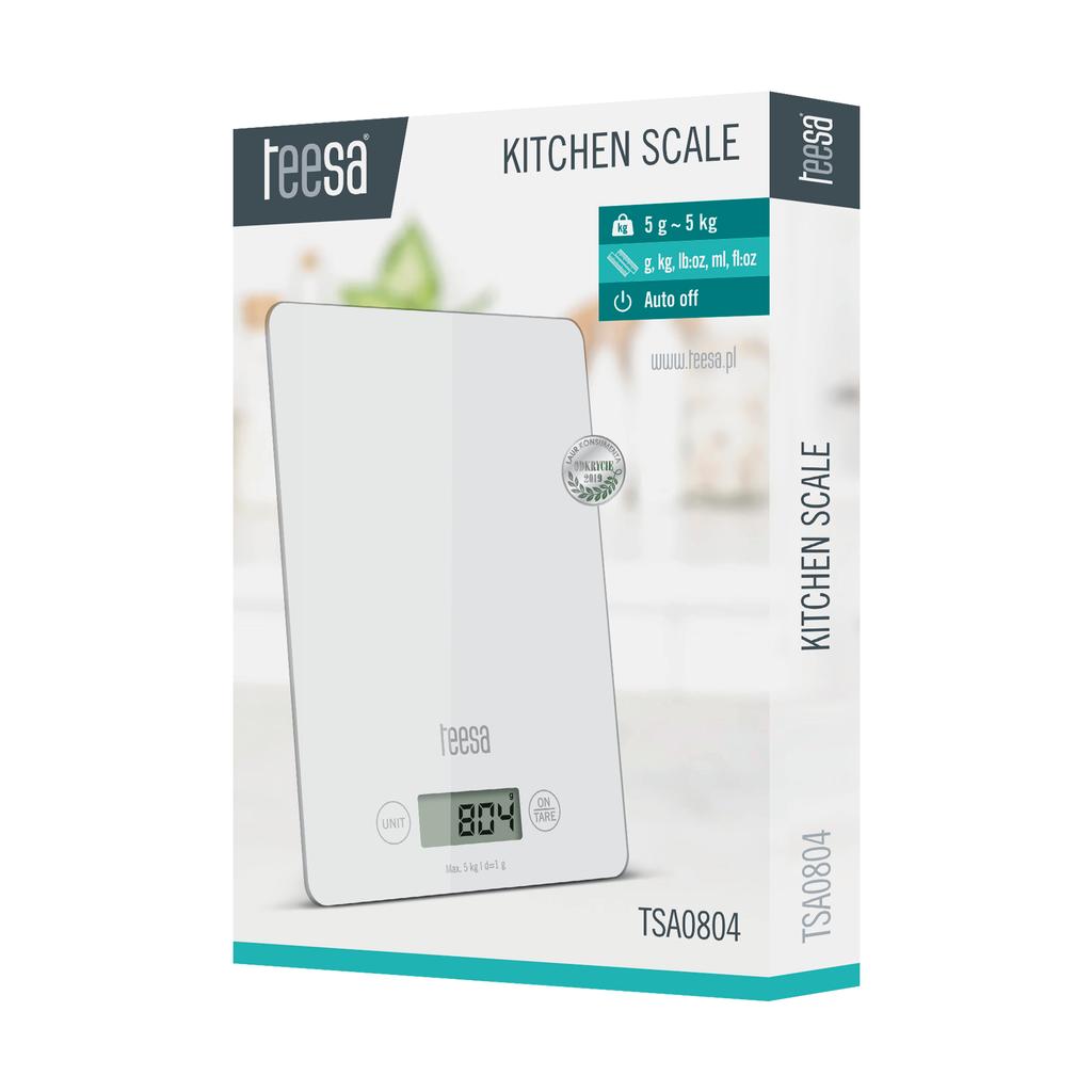 Teesa Lcd White Glass Kitchen Scale With Tare