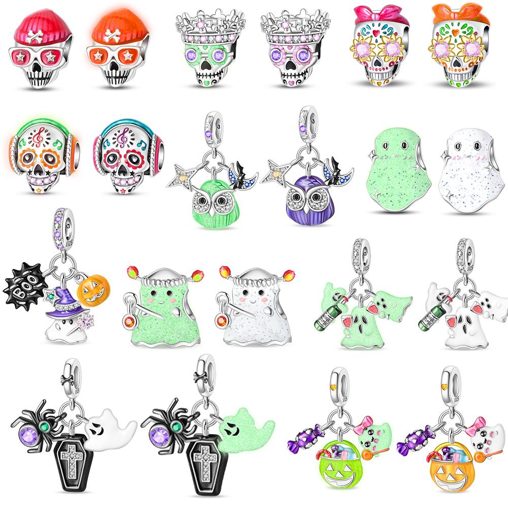 Amazing Copper Glow In The Dark Boo Ghost Charm Fit Original Bracelet Sparkling Skull Char Halloween Jewelry Gift