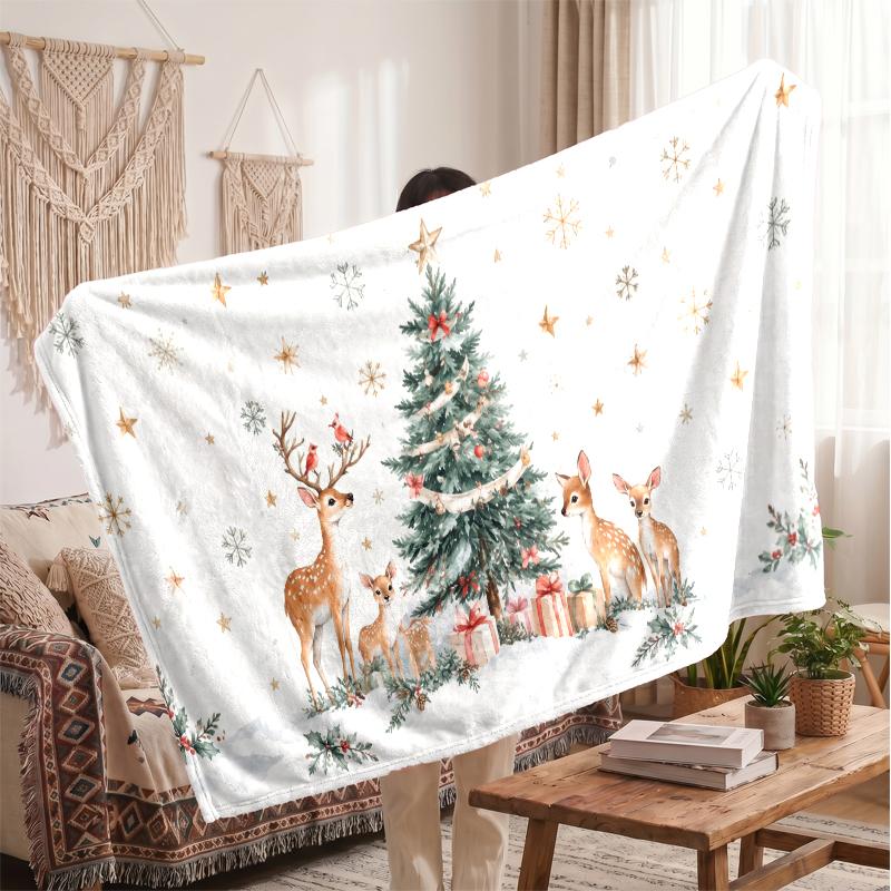 Christmas Flannel Throw Blanket Soft Warm Cozy For Sofa Bed Indoor Home Use Great Holiday Gift