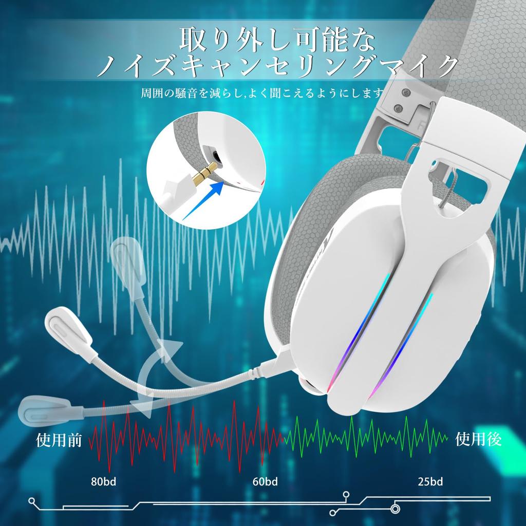 ATTACK SHARK L90 Gaming with Vocal Wireless Wired 20ms 20H Continuous Detachable 40mm RGB Lightweight Compatible with and Smartphones Approval White