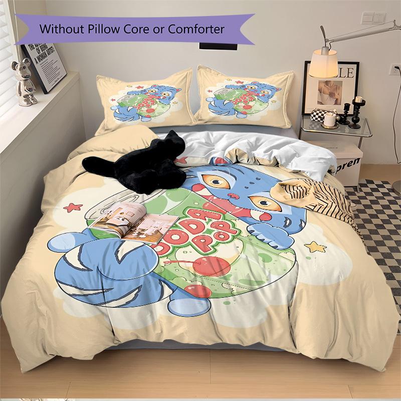 3pcs bedding set K-Pop Demon Hunters Cat Includes 1 Comforter + 2 Pillowcases, Without Pillow Inserts, Soft Comfortable,a0909215