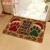 1pc, 2D Flat Printing Christmas Paw Print Slogan Door Mat, Non-Slip Machine Washable Easy Clean Polyester Carpet, Suitable for Home And Outdoor Decor,
