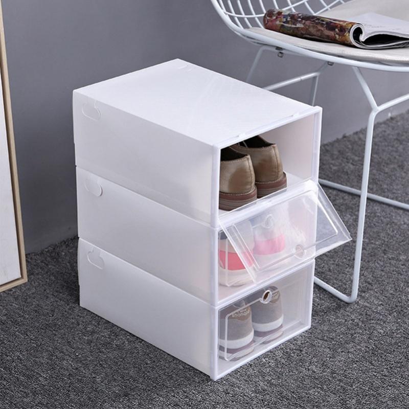 6PCS Shoe Storage Box Large White Thickened Transparent Clamshell Shoe Organizer Case For Home
