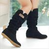 Plus Size Matte Mid-Calf Flat Heel Lace-Up Wrinkled Women's Boots