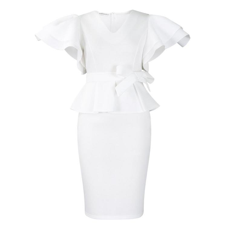 Elegantní společenské šaty v africkém stylu s volánky a jednobarevným designem