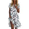 Women's Casual Fashion Lapel Floral Print Dress Short Sleeve V Neck Short Skirt