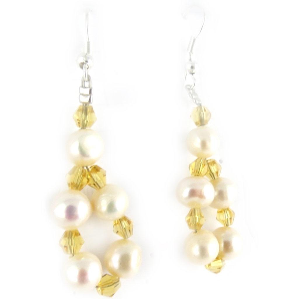 Les Trésors De Lily [K7282] - 'Beauté Biwa' Champagne Ivory Earrings