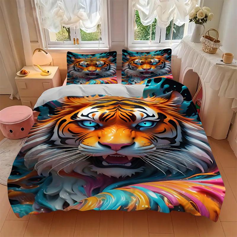 3pcs Tiger Print Duvet Cover Set -Includes 1 Duvet Cover and 2 Pillowcases, No Quilt Core, All-Season Home Decor yy251111174