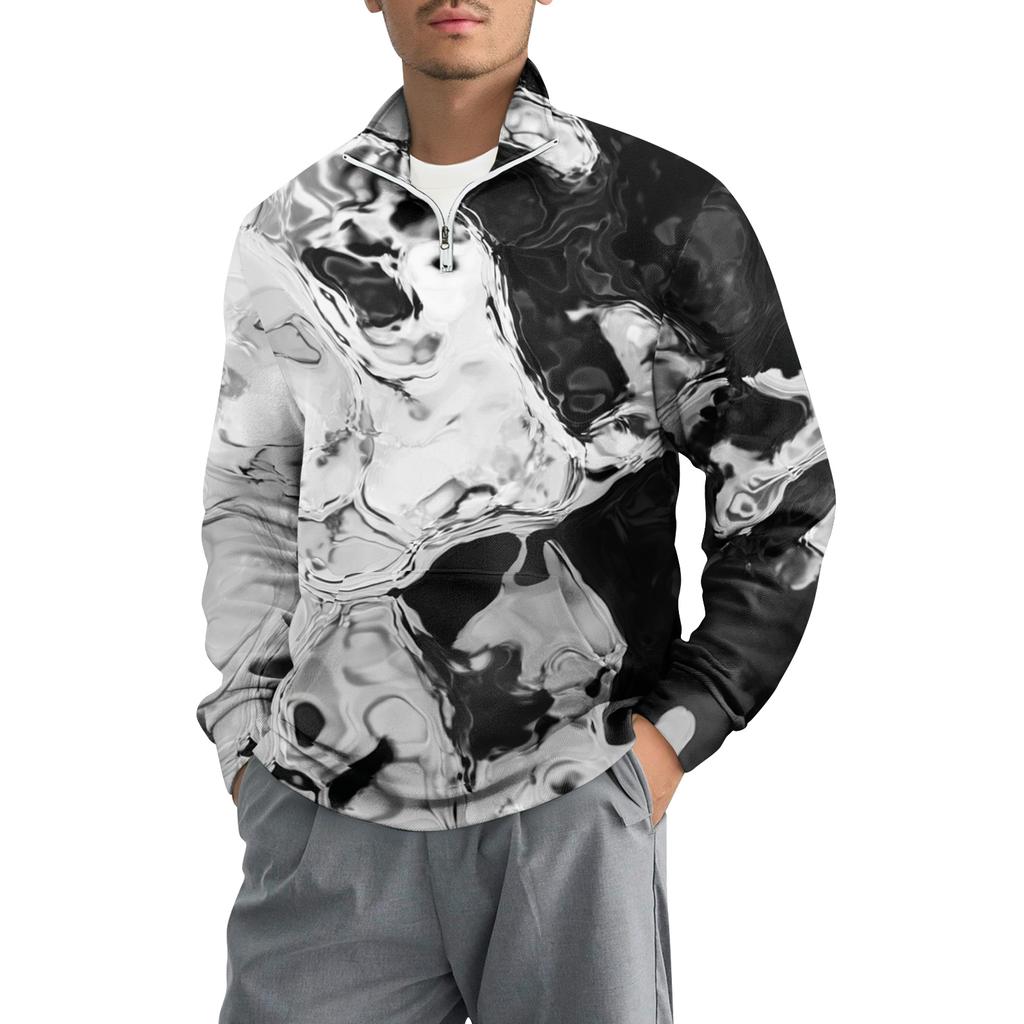 Men's Loose Casual 1/4 Zip Sweatshirt Fashion Printed Long Sleeve Top With Pockets