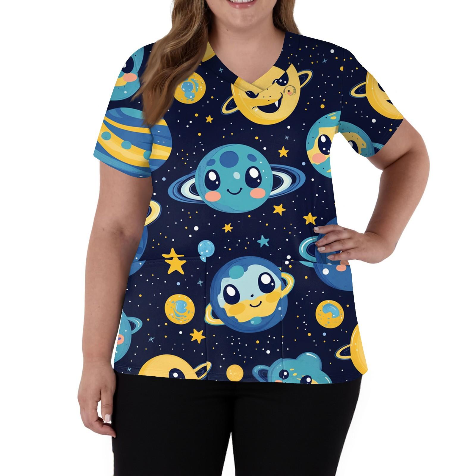 

Женская мода V-образный вырез короткий рукав комбинезон с карманами принт топы одежда XXL