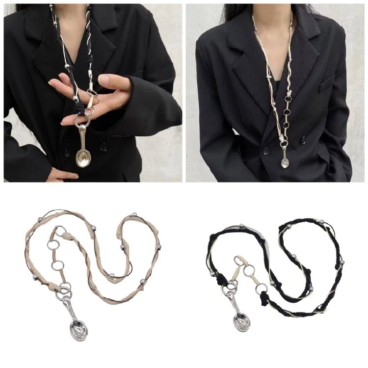 Chic and Quirky Spoon Pendant Necklace Delicate Spoon Pendant Necklace Elegant Braided Strings Neckchain Adornments