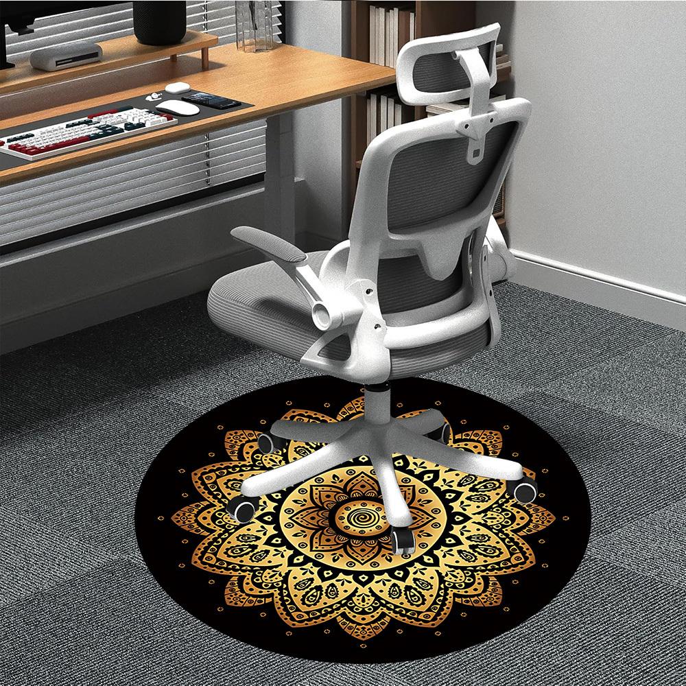 1pc Golden Mandala Carpet, Round Non Slip Durable Large Size Office Carpet, Suitable for Office