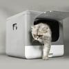 Cat Litter Box Large Plastic Spill Proof Cat Toilet Gray