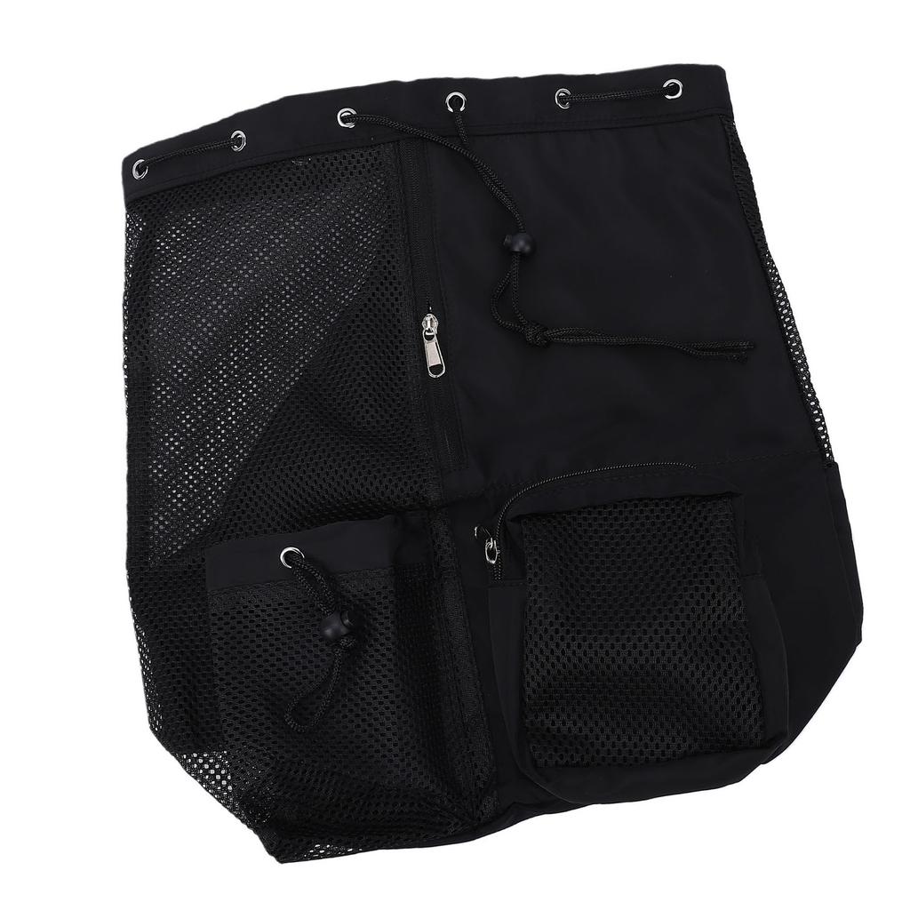 Swim Bag Oxford Cloth Mesh Drawstring Backpack Portable Beach Backpack for Cycling Swimming Surfing Black