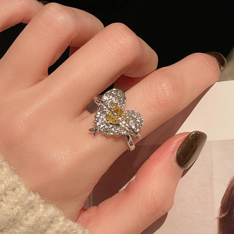 Light Luxury High-End Love Color Treasure Series Zir*****Pen Ring Niche Full Of Diamonds Personality Exquisite Elegant Ring Woman
