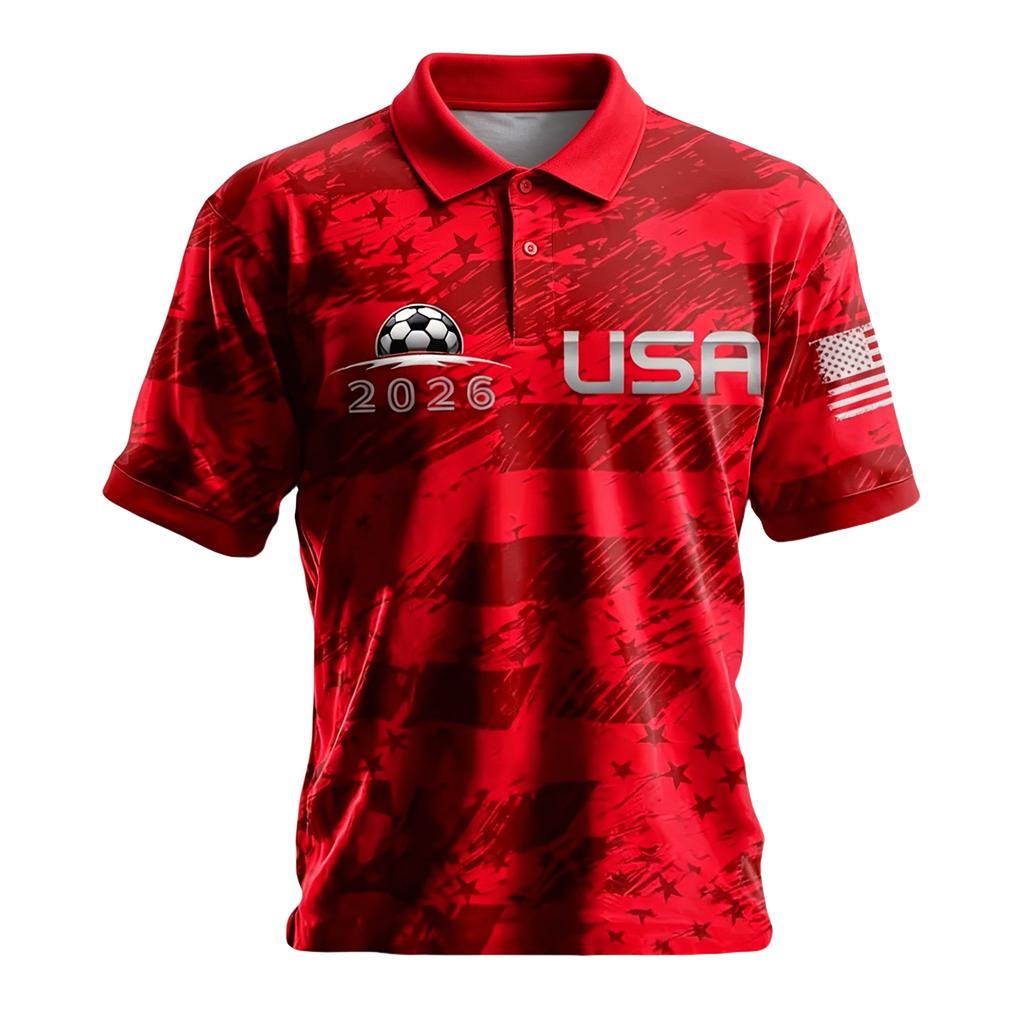 USA Printed Short Sleeve Button Shirt - Patriotic Soccer for Casual Wear