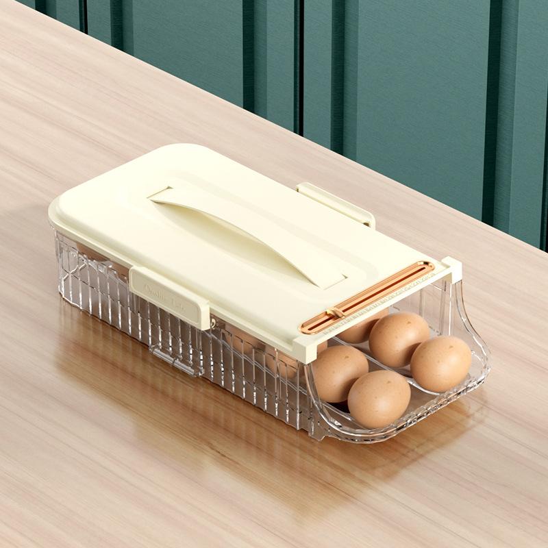 Scatola Porta Uova Tipo Cassetto per Frigorifero Frigorifero Scorrimento Automatico Organizzatore Cucina Organizzatori per la Casa Contenitori Ermetici Cibo