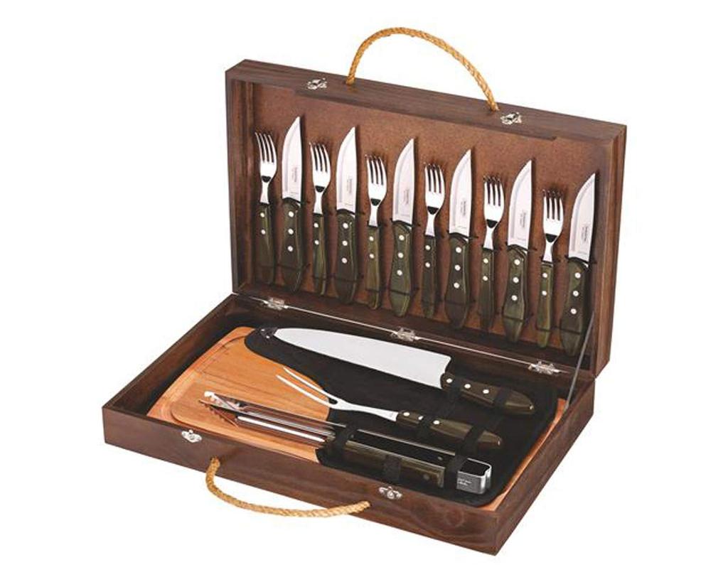 TRAMONTINA BBQ Tools Polywood 17 Piece Set with Carrying Case Dark Brown Dishwasher Safe Durable Natural Wood Made In Brazil TRAMONTINA 21198/966