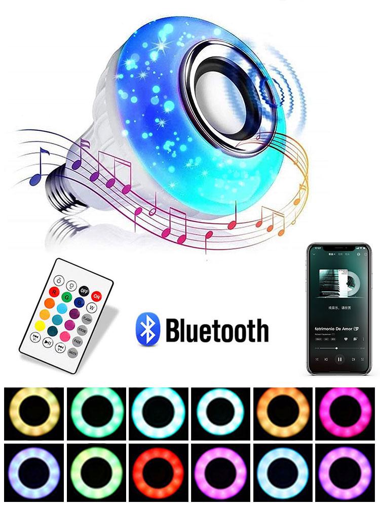 Bluetooth Music Remote Control Bulb with Speaker RGB Color Changing Light Bulb Lamp for Bedroom Party Christmas Halloween Decor
