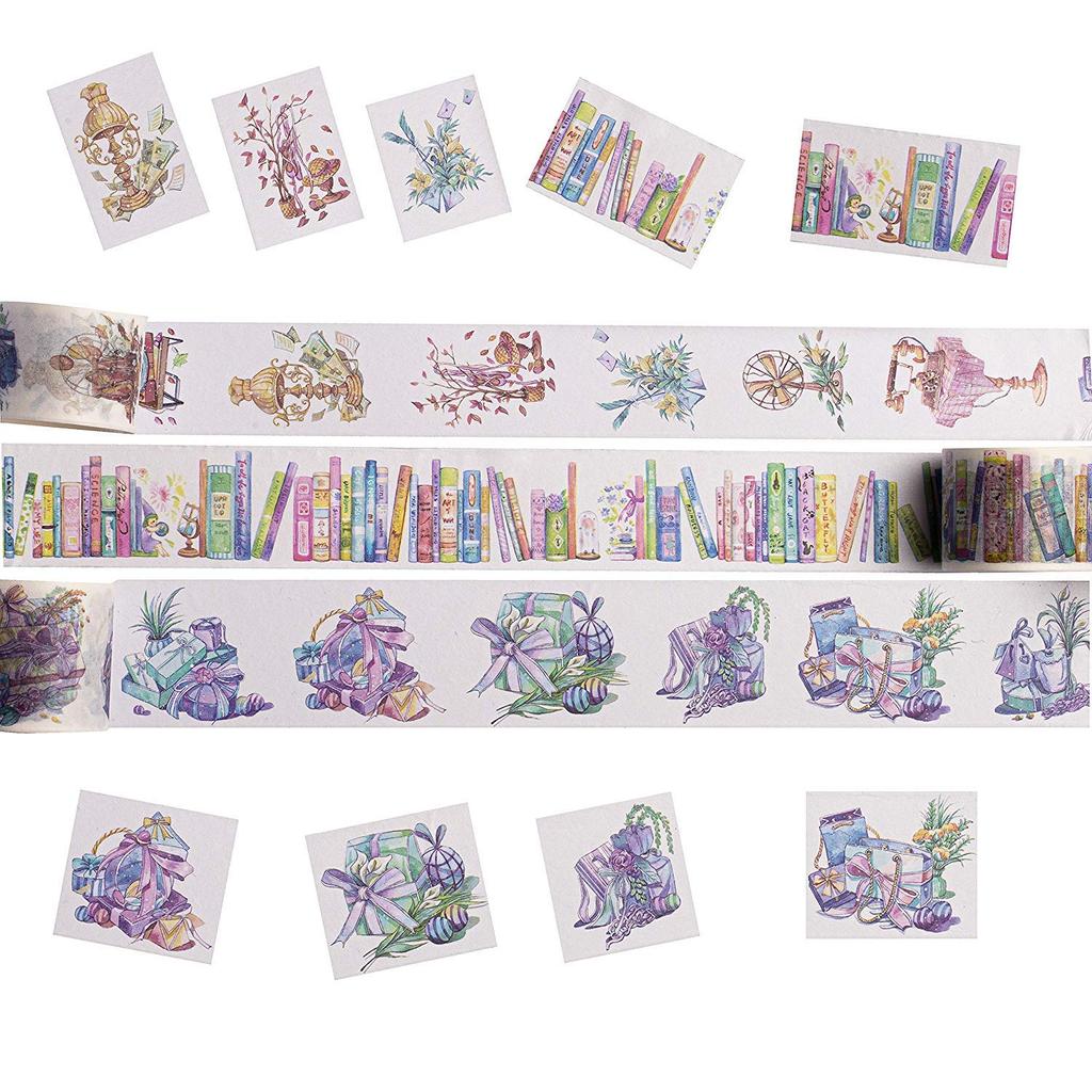 Navy Peony Colorful Book Line Washi Tape Set 30mm x Cute Japanese Decorative Tape Purple Adhesive Tape for Decorating and More Wide Washi Tape Roll