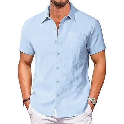 Nuova Camicia Estiva in Cotone e Lino da Uomo Traspirante Leggera Colletto a Revers Maschile Elegante Manica Corta Abbigliamento alla Moda