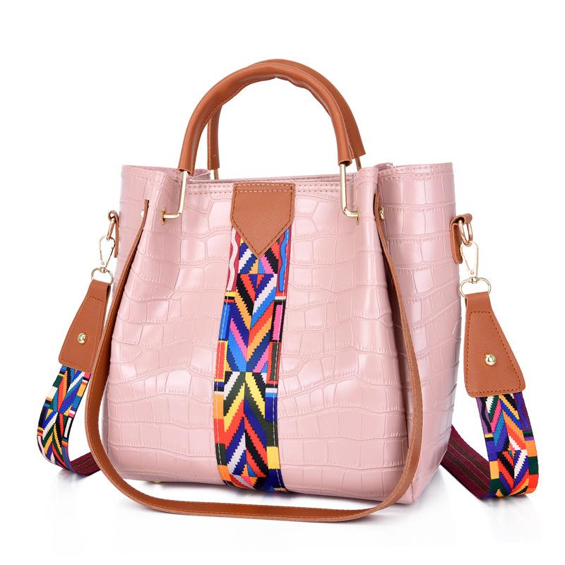 New Fashion Four-piece Mother and Child Bag Patent Leather Stone Pattern Splicing Contrasting Color One Shoulder Crossbody Handbag Colored Women's Bag