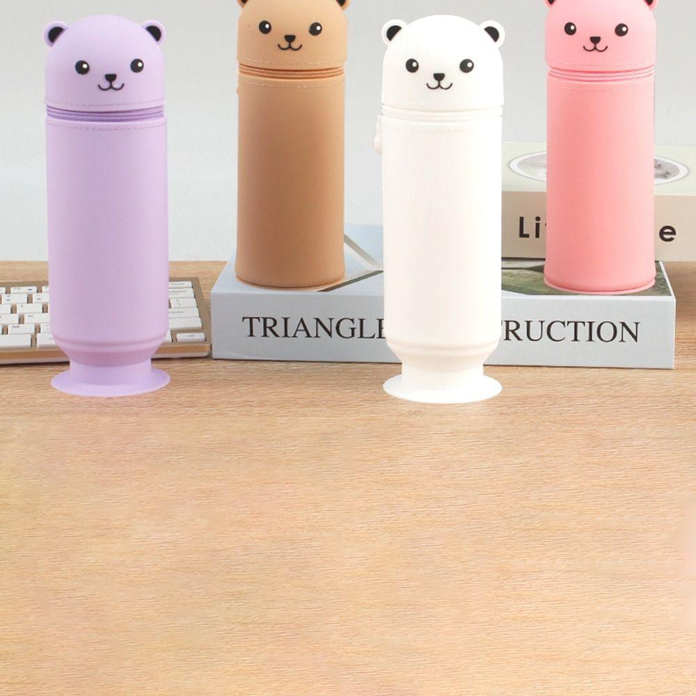 Silicone Cartoon Bear Pencil Case Cute Animal Stationery Box Pencil Pouch  Desk Organizers