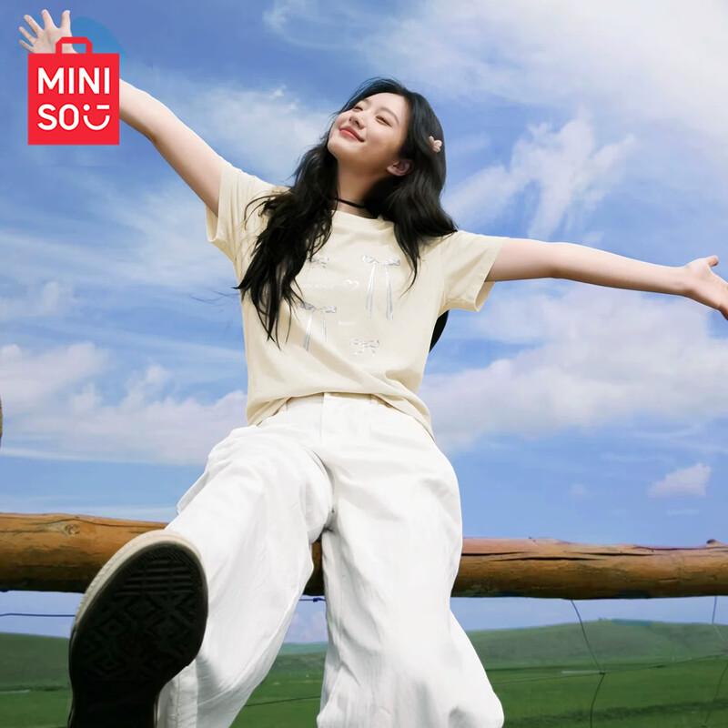 

MINISO Women s Pure Cotton Loose Fit Short Sleeve T-Shirt S
