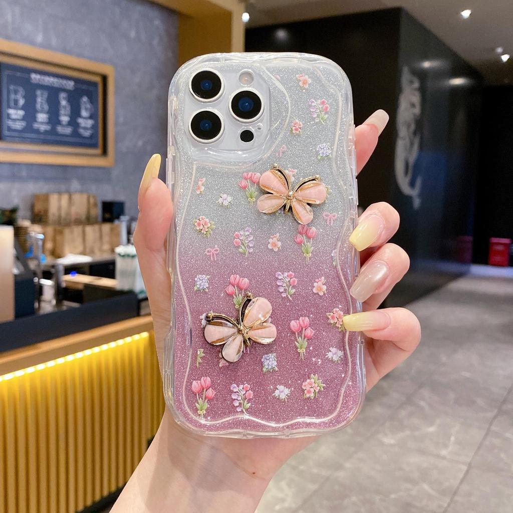 Applicable To OPPO RENO15F Small Floral Transparent Mobile Phone Case A6X Three-dimensional Butterfly Tulip Bracelet for Women