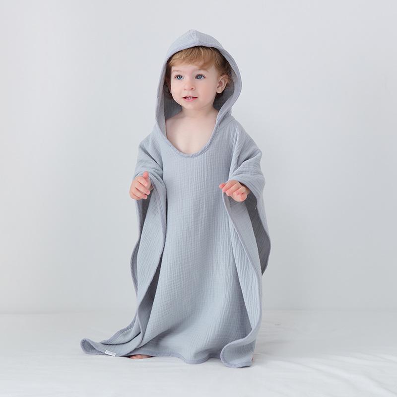 Children's Cotton Gauze Hooded Poncho Bath Towel - Absorbent Wearable Swim Wrap
