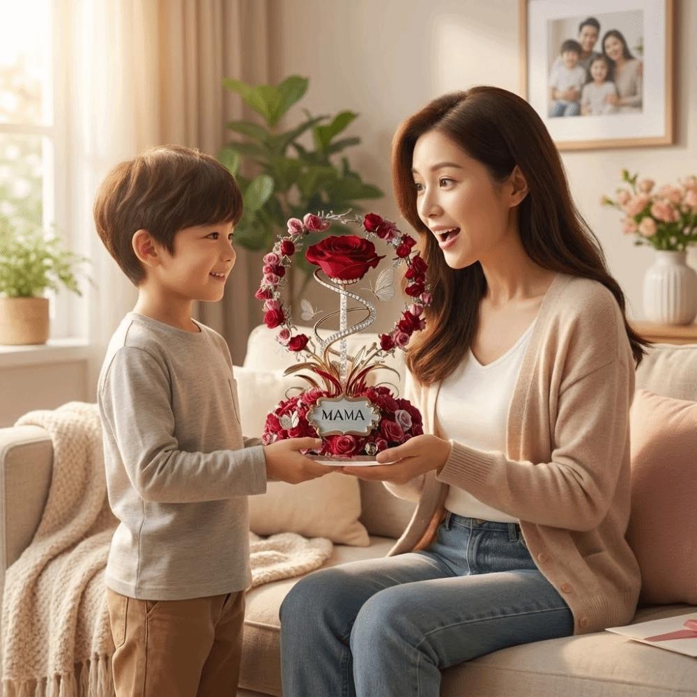 Decora 2D Acrylic Ornament Acrylic Material Red Rose Desk Decor Elegant Mother Gift Gift