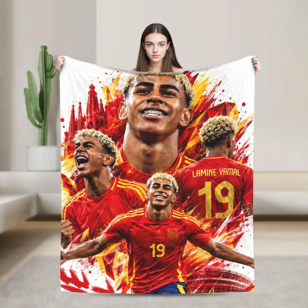 Fußball L-Lamine Yamal Spanien Decken Fleece Frühling/Herbst Multifunktionale Weiche Überwurfdecken für Zuhause Büro Bettwäsche Überwürfe