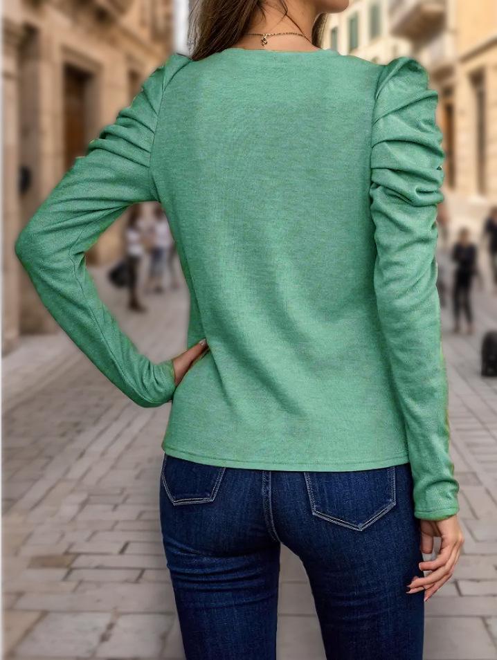 2024 Women's High-Elastic Cashmere Round Neck Slim Fit Puff Sleeve Long Sleeve Top for Autumn and Winter