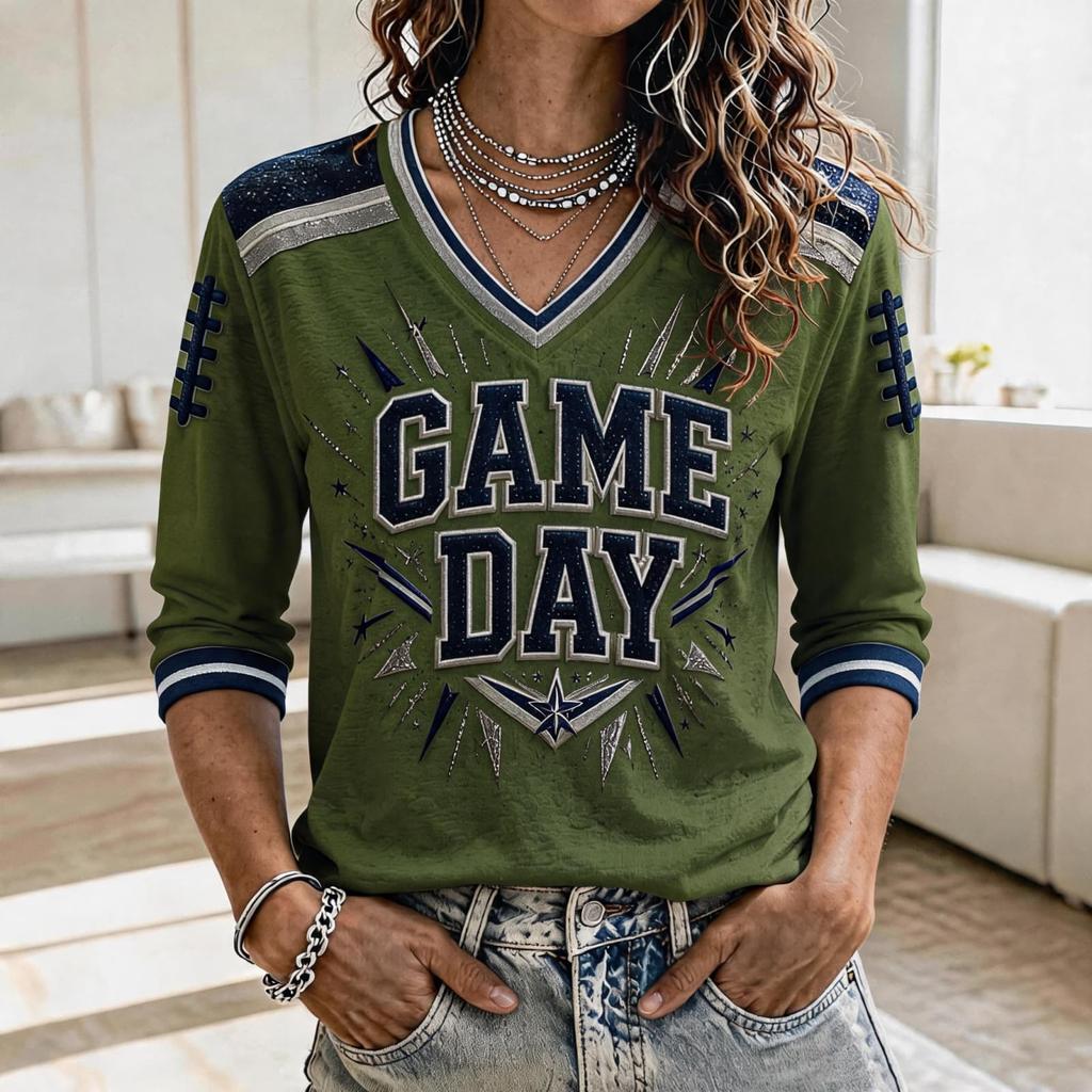 Women's Rugby Fan Shirt 3/4 Sleeve Sports Support Top