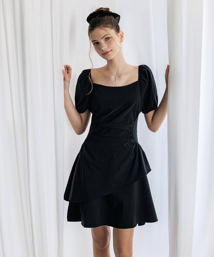 HYFVE Shirred Sleeve Puff Asymmetrical Mini Dress
