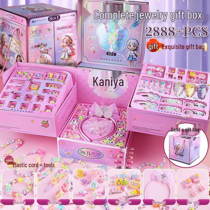 Colorful Beaded Jewelry Set for Girls - Necklace, Bracelet & Hair Accessories Gift Box